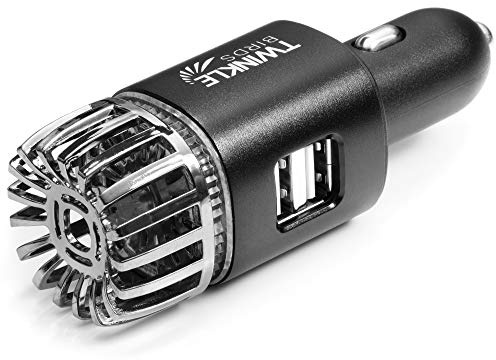 TwinkleBirds Ambientador ionizador para coche – 2 en 1 purificador de aire coche olores desodorante con 2.1 Amp cargador USB dual – Enchufe de 12 V – alérgenos y humo, mascota, eliminador de olores