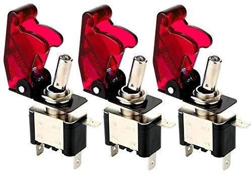Gebildet 3-teiliger Wippschalter mit Roter LED-Beleuchtung, mit Wasserdichter Kofferraumabdeckung, 20A, 12V-24V DC, 3-poliger SPST EIN/Ausschalter mit Metallgriff, Verwendet für Auto,LKW,Boot