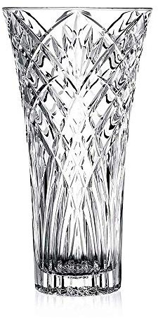 Glass Flower Vase, 30CM Tall Crystal Vase, Crystal Clear Glass with Diamond Cut Design - Wedding Centrepiece, Home Decor for Dining Table, Modern Style Gift