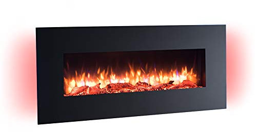 BALDERIA Vanadis Elektrokamin - Elektrischer Wandkamin mit Heizung 1000/2000 W, realistischer 3D-Flammeneffekt, LED-Beleuchtung, Fernbedienung programmierbar, Timer, Thermostat - Schwarz