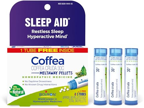 Boiron Coffea Cruda 30C Homeopathic Sleep Aid for Restless Sleep, Mental Hyperactivity, Racing Thoughts, and Difficulty Sleeping - 3 Count (Pack of 1) (Total 240 Pellets)