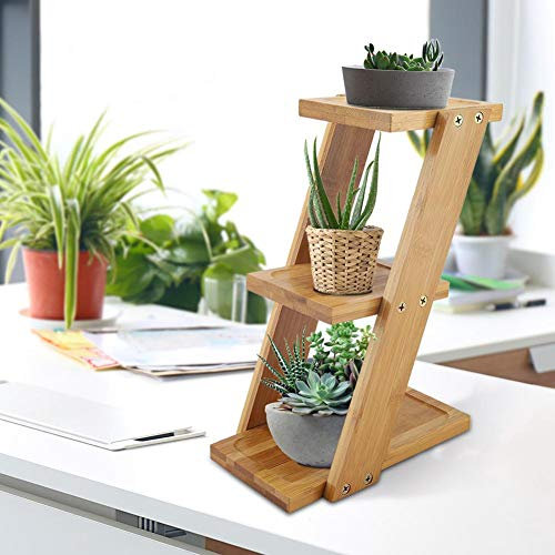 Support présentoir pour plantes en bois, supports pot de fleurs 3 étagères porte plante en bambou, étagère pour pots de fleurs et plantes pour table de chevet et salle d'étude, 25 x 18 x 9,2 cm