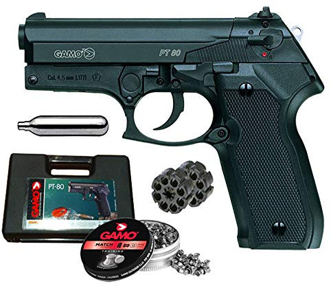 Tiendas LGP - Gamo, Pistola perdigón Gamo PT-80. Calibre 4,5 mm. 3,5 Julios + Maletín de Transporte + 250 balines + 2 Cargadores + Bombona CO2