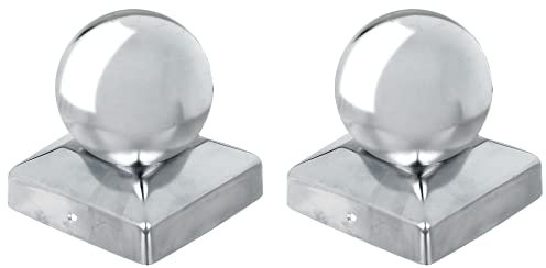 Alberts 327224 - Tappo per pali in legno, con testa sferica, in acciaio inox, 90 x 90 mm, set da 2
