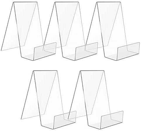 SWAWIS 5 Stück Acryl Buchstütze Buchständer Acrylaufsteller Warenträger Warenstütze Schrägsteller Prospekthalter Prospektständer Buchaufsteller Transparent Tischaufsteller 10,5 x 9 x 7,5CM