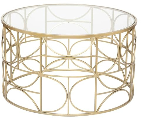 Atmosphera – Runder Couchtisch, Gold – Durchmesser 71 x Höhe 41 cm – Tischplatte aus gehärtetem Glas, Eisengestell – Für Wohnzimmer und Schlafzimmer | Tischplatte aus gehärtetem Glas, Gestell aus Eisen. Für Wohnzimmer und Schlafzimmer.