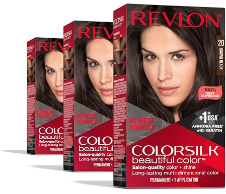 Revlon Colorsilk Beautiful Color Permanent Hair Color, (OLD VERSION) 20 Brown/Black (Pack of 3)