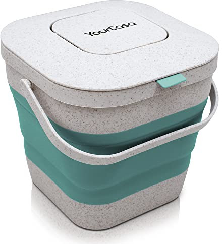 YourCasa® Faltbarer Biomülleimer 4L - kompakter Bio Mülleimer mit geruchsdichtem Aktivkohlefilter-Deckel - spülmaschinenfest & platzsparend - ideal für Küche, Camping & Wohnmobil (Grün)