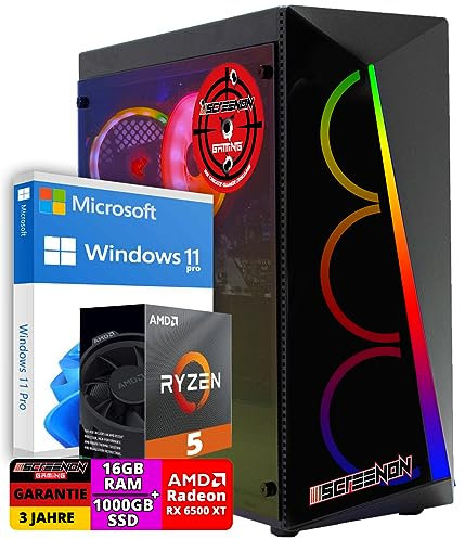 ScreenOn Gaming PC Ryzen 5 5600G • Radeon RX 6500XT (4 GB) Grafikkarte • 16 GB RAM DDR4 3200 MHz • 1000 GB m.2 • Windows 11 Pro • WLAN 300 MBit/s • Gaming PC Computer mit 3 Jahren Garantie!