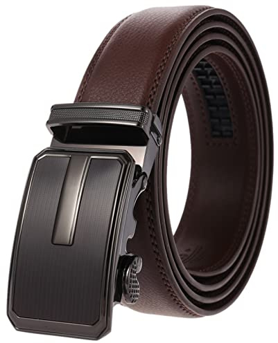 Anopo Cintura da uomo in vera pelle con fibbia automatica in lega Cintura da abito in jeans per abiti casual da lavoro regolabile Caffè 115CM