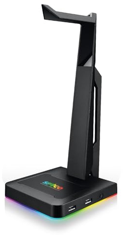 SPYCO Keeper HS-131, Gaming Headset Stand, RGB LED Breathing Effect, 2 USB Ports, Universal Adaptability, Anti-Slip Base, Antinode Wire in PVC, Ideal for Notebook, Computer Desktop and Tablet
