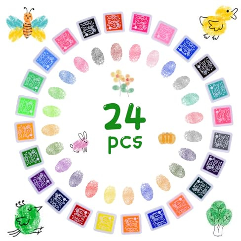 Vicloon Mini Craft Ink Stamp Pads, 24pc Set - Rainbow Colors for Card Making & Fabric Stamping