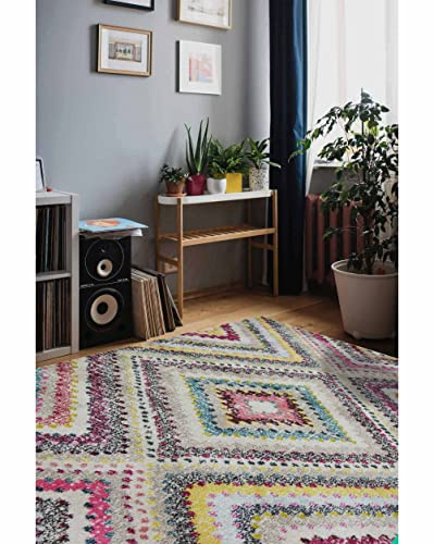 Modern Style Rugs Chateau Soft Multicolour Tribal Indoor Short Pile Rug. Suitable Area Rug for Livingroom, Bedroom, Conservatory, Hallway Rug. Easy to Clean - 80x150cm