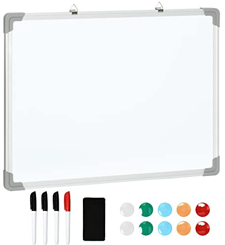 HOMCOM Whiteboard Magnetisch Magnettafel mit 4 Markern 1 Radiergummi 10 Magnet Staffelei Wandmontage leicht abwischbar 60 x 1,8 x 45 cm