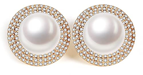 Guptue S925 Silver needles Pearl button stud earrings cultured freshwater pearl Cubic zirconia stud Earrings Birthday Gifts Women's Stud Earrings