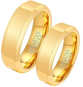 BCughia Freundschaftsringe Beste Freundinnen, Gold Ringe Set Wolframcarbid 6 mm Goldring mit Abgeschrägter Kante Damengröße 60 (19.1), Herrengröße 60 (19.1)