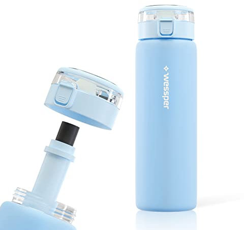WESSPER Botella de cristal de 680 ml con filtro de agua, sin BPA, a prueba de fugas, botella de cristal con filtro de carbón activo, botella de agua con tapón de rosca para gimnasio, fitness, escuela,