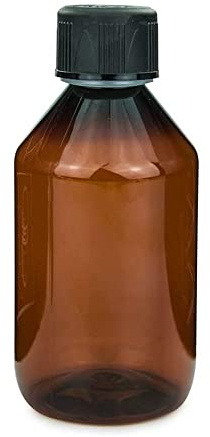 mikken Braune Laborflasche 250 ml Kunststoff Flasche für e-Liquid, Chemikalien, etc. + Etikett