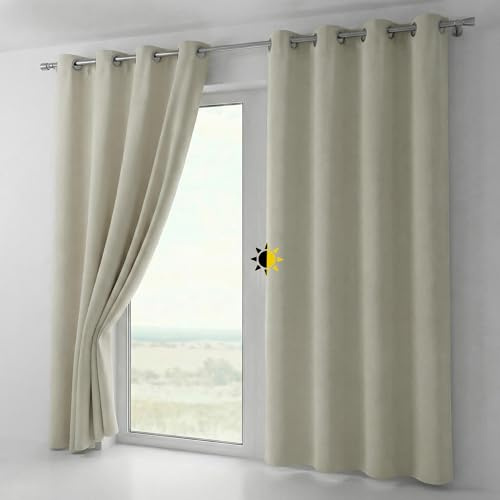 BEAUTEX Verdunkelungsgardine mit Ösen, Blackout Ösenschal Blickdicht abdunkelnd, Größe und Farbe wählbar (Breite: 140 cm, Höhe: 225 cm, Creme) | Blackout, lichtmindernd, wärmeisolierend, schalldämmend, pflegeleicht, waschbar, viele Farben und Größen wählbar