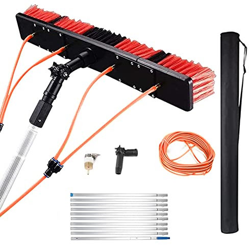 Btstil Window Cleaning Pole, Water Fed Telescopic Brush Extendable Cleaner Conservatory Roof Cleaning Window Cleaner Kit for Photovoltaic Panel Cleaning Trucks (30cm Brush Head, 10M)