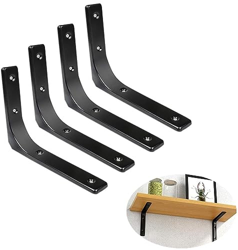 GNCLOUD Shelf Brackets 4 x 4 inch, 4 pcs Heavy Duty Wall Mounted Brackets, L Brackets Blcak Modern Decorative Support Brackets for Bookshelf Wall and Garden Shelf