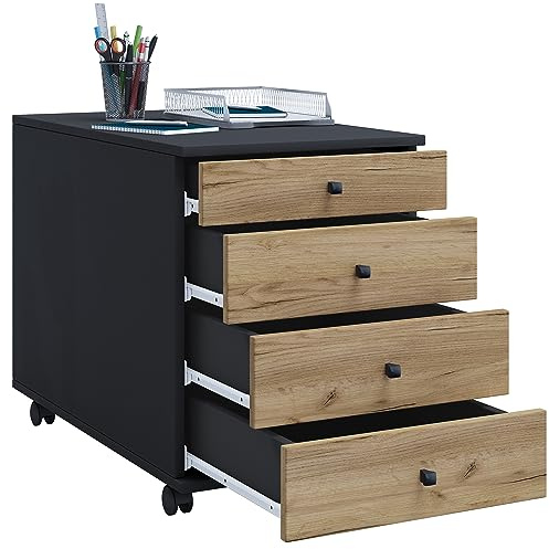 VCM Rollcontainer 42x50x57 cm 4 Schubladen Bürocontainer Holzwerkstoff | Stauraum für Unterlagen unterm Schreibtisch - praktisch fürs Homeoffice und Büro - für Angestellte, Material Holzwerkstoff