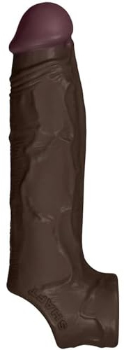Model F Realistic Penis Sleeve with Skin-Like Texture - Flexiskin Silicone Cock Sleeve for Enhanced Girth & Deeper Impact - Waterproof Adult Sex Toys for Couples (Mahogany, Size 2)