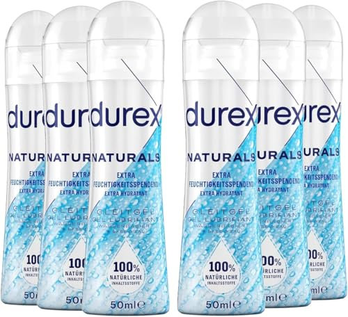Durex Naturals Extra Feuchtigkeitsspendend Gleitgel – 100% natürliches Gleitmittel mit Hyaluronsäure – Dermatologisch getestet & pH-freundlich – 6 x 50 ml