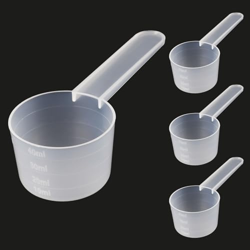 4 Stück Messlöffel, Dosierlöffel mit Skala 10ml, 20ml,30ml, 40ml Waagen | Transparent Messlöffel Gramm, Scoop Löffel, Dosier-Löffel 5g,Creatin Löffelfür Backen Kochen Kaffee Waschpulver Proteinpulver