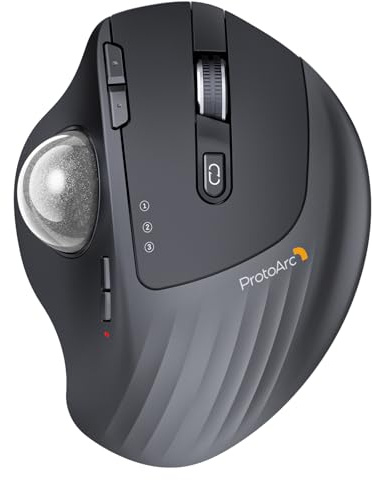 ProtoArc Wireless Trackball Mouse, EM01 NL Ergonomic Bluetooth Rollerball Thumb Rechargeable Computer Laptop Mouse, Adjustable Angle & 3 Device Connection for PC, Mac, Windows-Silver Ball