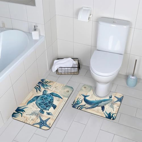 Comfoyar Alfombrilla de Ducha Antideslizante y Secado Rápido Lavable, para Baño, Ducha y Cuarto de Lavado, 40 × 60 cm + 40 × 50 cm, Mundo Submarino