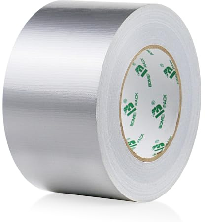 BOMEI PACK 1 Roll Silver Duct Tape Reinforced 75mm x 50m Waterproofs Heavy Duty Grey Gaffer Tape 3 inch for Pipe Ducts Fixing Repairing,DIY craft Labeling,Moving Boxes Sealing Bundling