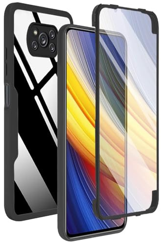 ILING Transparente Funda para Xiaomi Poco X3 Pro/Poco X3 NFC, Moda Ultradelgado Antigolpes Carcasa con Protector de Pantalla Incorporado, Dura PC + Silicona TPU Bumper Cubierta (Negro)