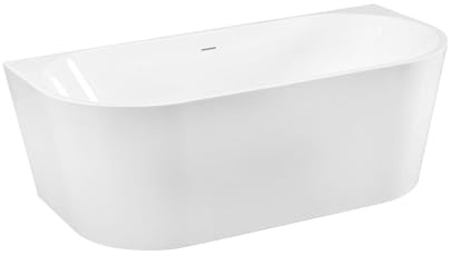 Aloni Halbfreistehende Badewanne 170 x 80 x 60 cm, Weiß | Acryl, Mittelablauf, Vorwandbadewanne, Raumsparbadewanne für Eckmontage, Modern