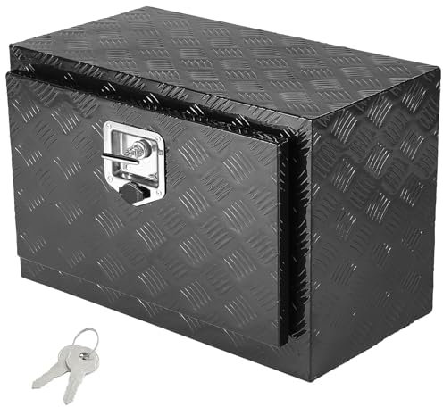 VEVOR Underbody Truck Box, 24 x 14 x 16 Pickup Storage Box, Heavy Duty Aluminum Diamond Plate Tool Box with Lock and Keys, Waterproof Trailer Storage Box with T-Handle Latch for Truck, Van, Trailer