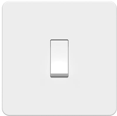 LIDER 1-Gang Screwless Light Switch, 1-Way/2-Way, UKCA Certified, Screwless Plastic Faceplate, Thermoplastic, Round Edges, 16A, Glossy Finish, White