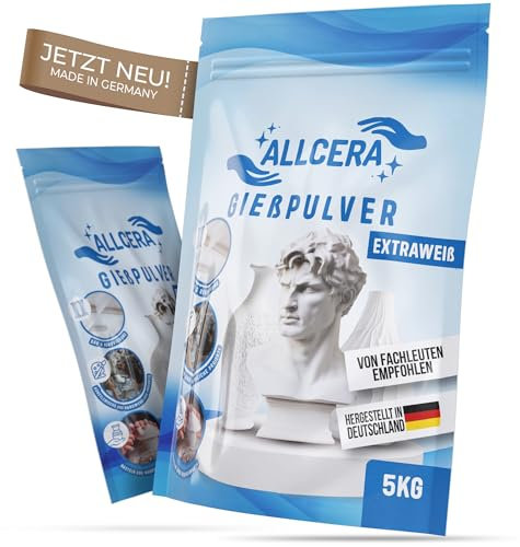 Gießpulver Weiß 1x5kg - Premium Keramik-Gips | Giesspulver zum gießen für Silikonformen | Sehr weiss, ohne Blasen & Risse | Feines Reliefgießpulver für Gießformen - Made in Germany | ALLCERA 5KG