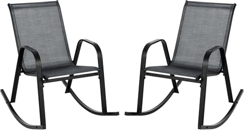 COSTWAY 2er Set Schaukelstühle mit atmungsaktivem Stoffsitz, Gartenstühle, Schaukelsessel Schwingsessel für Garten, Balkon, Terrasse (Schwarz)