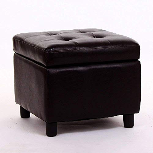 Quadratischer Ottomane mit Stauraum, Leder, mit Holzbeinen, kleiner Fußhocker mit Stauraum, perfekt für Schlafzimmer oder Wohnzimmer, Braun