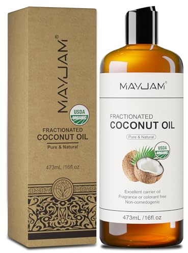 MAYJAM Organic Coconut Oil 473ML, Pure Natural Carrier Oil for Skin & Hair | Handcraft Fractionated Coconut Oil, Pure Natural DIY Beauty Recipes, Promotes Natural Hair Growth and Nourishes the Skin