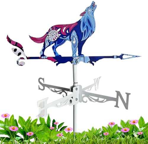 Veleta de metal para jardín, señal de viento de gallo de lobo para exteriores, bandera decorativa en forma de animal para jardín, granja, cobertizo, techo y decoración exterior