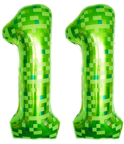 ParPix Pixelmotiv Zahlen Luftballon 11 Geburtstag Junge Mädchen, Grün Pixel Thema 100cm Folienballon 11, Pixel Miner 11. Geburtstag Zahlen Ballons, Helium Ballon 11, Geburtstagsdeko 11 Jahre Junge