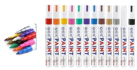INFRI 1/3/6/12 Stück bunte Permanent-Marker, wasserfest, weiß, Reifenprofil, Gummi, Stoff, Farbe, Metallmalmarker (12 Stück bunt)