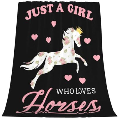 GardEssere Just A Girl Who Loves Horse Blanket Throw Horse Gifts for Girls Pony Flannel Blankets Cartoon Farm Animal Warm Soft Lightweight Throws for Sofa Bedding for Women Kids 100x130 CM