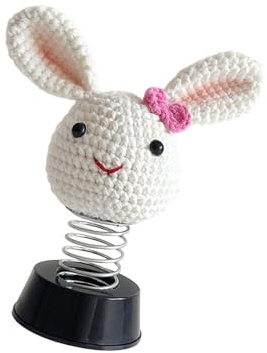 Klaisy Decoración de coche con patrón de animales de punto, accesorio de decoración de ganchillo, decoración de interior, figura oscilante, tablero de mando, cabeza bobrosa