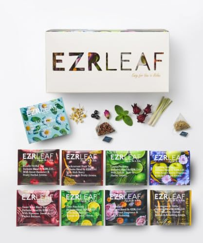 EZR LEAF The Daily Ritual Box – Tea Variety Pack Gift Set, 9 Assorted Tea Blends Pyramid Tea Bags, Herbal, Black Green Tea Collection, Tea Gifts for Tea Lovers, Rooibos, Blackcurrant,Mint Chamomile