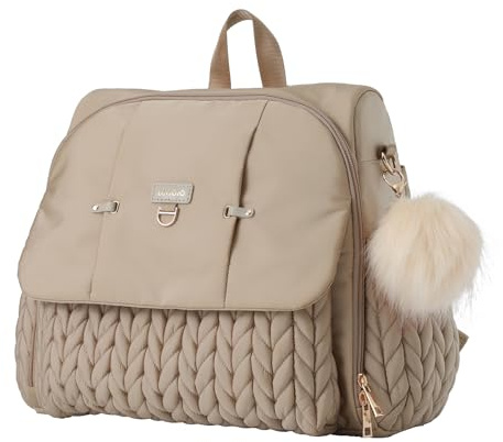 LUKJOJO Small Diaper Backpack with Adjustable Shoulder Straps and Stroller Straps - Fashionable & Waterproof Diaper Bag (Beige)