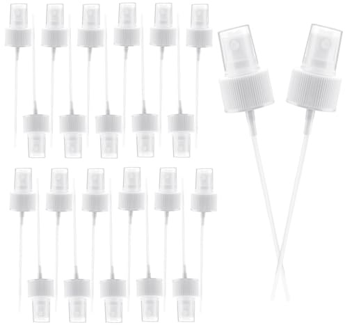 Roucerlin 24 Pieces 24/410 Spray Bottle Top with 4.3 Dip Tube, Fine Mist Spray Bottle Nozzle Replacement, PP Sprayer Top Caps for Essential Oil Perfume Cleaning Solutions Home Kitchen (White)