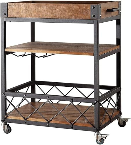 Lyxig hotellbarvagn 3-nivåer rullande verktygsvagn för restauranger vintage stil metall och trä köksvagn med låsbara hjul elegant serveringsstation