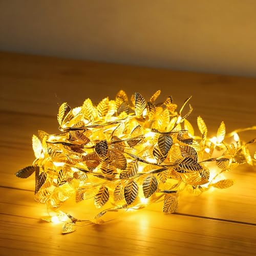 Fairy Lights Battery Operated Led Gold Garland Lights Up Garland Leaf 2M